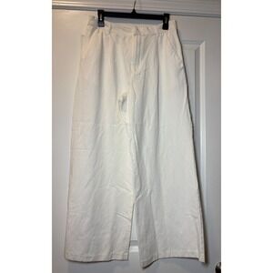 Zara Womens White Linen Blend Wide Leg Pleated High Waist Trousers Size M